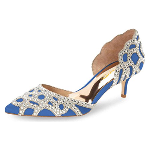 Image of XYD Women's Pumps, Elegant Pointed Toe, D'Orsay Kitten Low Heels, Rhinestone Studs, Slip-On Satin Shoes for Wedding
