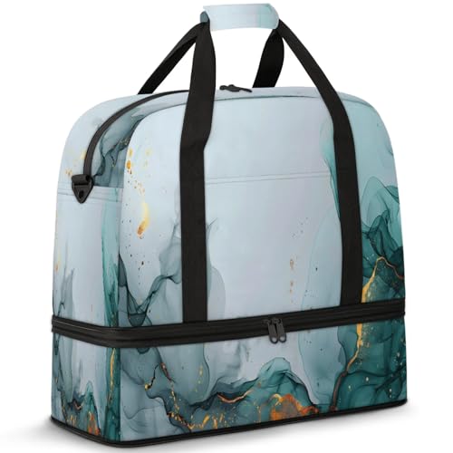 Marble Teal GreyTravel Duffel Bags for Women & Men Large Sports Gym Bags Foldie Weekender Overnight Bag Carry On Tote Bag With Shoe Compartment Personal Item Bag for Travel Sports Gym