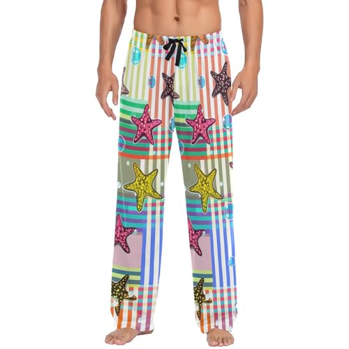 Men's Pajama Pants Glitter Print Starfishes Sleep Pajama Lounge Pant with Pockets, Elastic Waistband