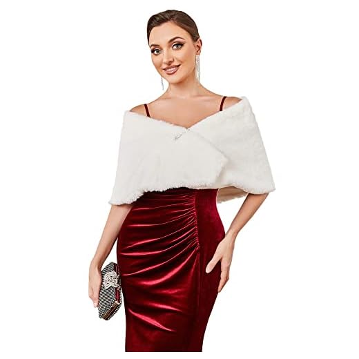 Ever-Pretty Bolero Mujer Fiesta Chal de Fiesta para Invierno Ponchos Pañuelo Elegante Estola Novia Vestido de Noche