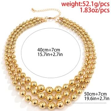 COLORFUL BLING Exaggerated Layered Beads Pendant Chunky Gold Chain Chunky Bib Statement Choker Stackable Strand Necklace for Women Hip Hop Jewelry - Image 2