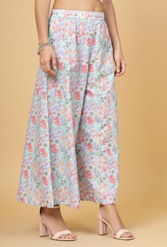 Image of Pistaa's Women's Regular Fit High Rise Pure Cotton Big Flair Printed Regular Palazzo