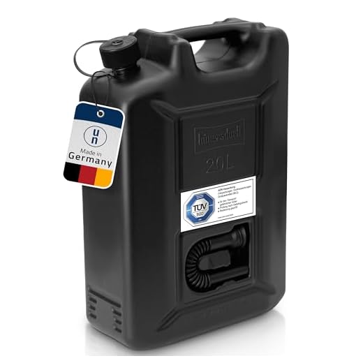 hünersdorff Bidón de combustible profesional de 20 L para gasolina, diésel y otras mercancías peligrosas, homologación UN, fabricado en Alemania, producción certificada por TÜV, color negro
