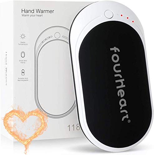 Four Heart Wiederaufladbarer Handwärmer - 5200 mAH Taschenwärmer Powerbank externer Akku USB Portable kompatibel mit iPhone, iPad, iPod/Galaxy etc.