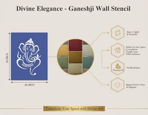 Image of Kayra Decor Stencil for Wall Painting - Ganesh Ji Pack of 1, 24 inch x 40 inch - (KDS36032)