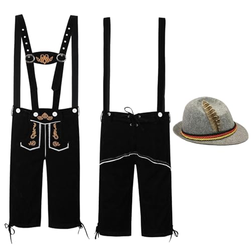 Pantalon en Cuir avec Bretelles pour Hommes - Déguisement Bavaroise Le Bavarois Deluxe