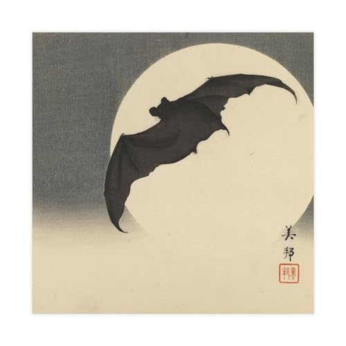 Impression sur toile vintage japonaise chauve-souris et lune Biho Takashi 71x71cm