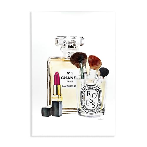 Image of Fashion Makeup Perfume Lipstick, 10 x 15 Inch Mounted Print on Wall Plaque | Stupell Industries . By Amanda Greenwood . Ready to hang . Made in USA