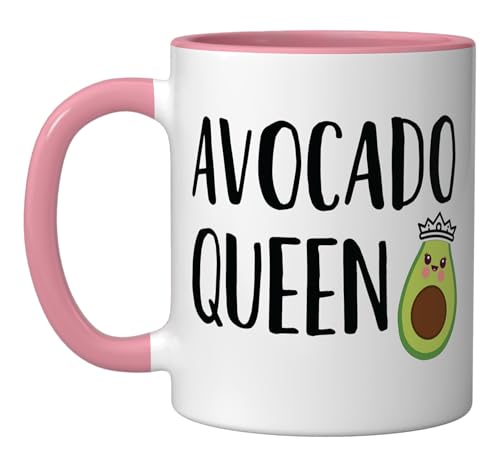 Avocado Design for Women, Girls, Avocado Queen Ceramic Mug, Pink/White