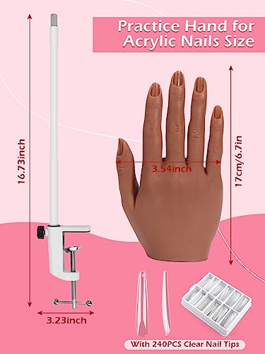 LIONVISON Mão prática para unhas de acrílico, prática manual de unhas de silicone, dedos flexíveis,