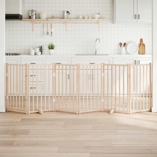 Vetnasa Puerta para Perros Plegable 6 Paneles Madera de álamo 300 cm Producto para Mascotas y Animales, Productos para Mascotas, Productos para Perros, Casetas y cercados para Perros Marrón 8,25 KG