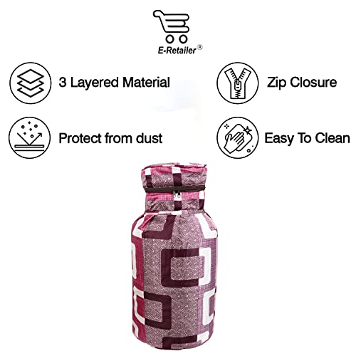 Image of Polyester 3-Layered LPG Gas Cylinder Covers with Zip Enclosure Pack of 2- (Color-Geometric Purple, Size-26x14 Inches)