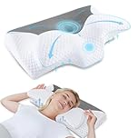 HOMCA Cervical Neck Pillow for Sleeping, Memory Foam Pillow for Neck Pain Relief, Ergonomic Pillow for Side Sleepers, Back and Stomach Sleepers, Side Sleeper Pillow with Removable Pillowcase(Grey)