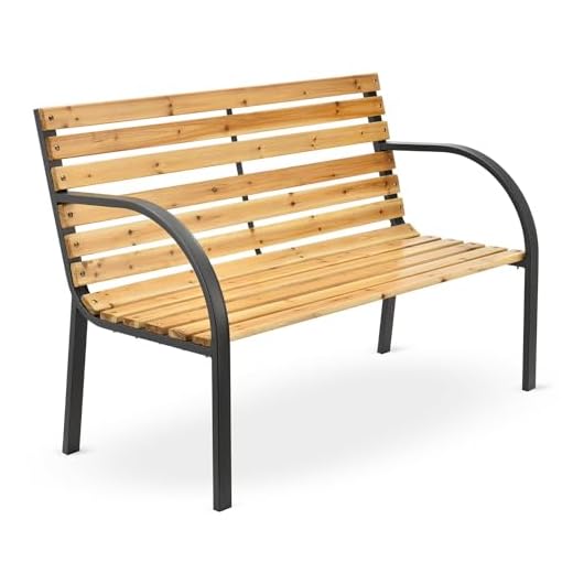 Juskys 2-Sitzer Gartenbank Modena mit Rücken- & Armlehnen, Bank wetterfest aus Holz & Stahl, 120x62x82 cm, Sitzbank klassisch für Garten, Balkon, Terrasse