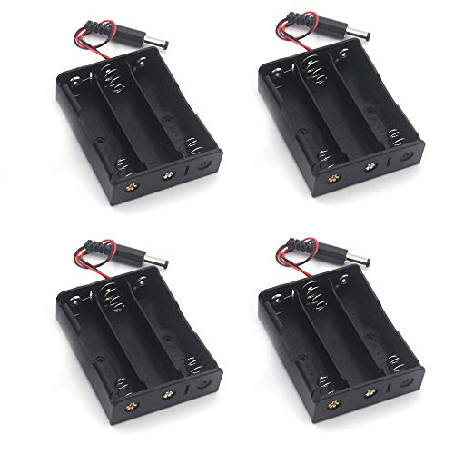 4 PCS 3.7V 18650 Battery Holder Storage 3 Slots Box Spring Clip With DC Plug&Wires Black