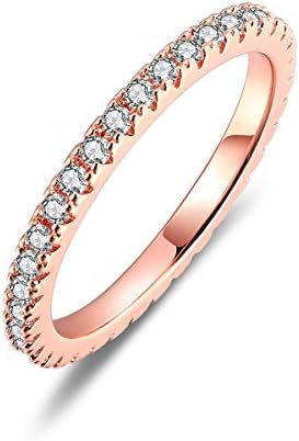 LAZLUVU Simulated Rose Gold Plated Ring Cubic Zirconia Stackable Rings Eternity Promise Rings Wedding Band for Women Size 10