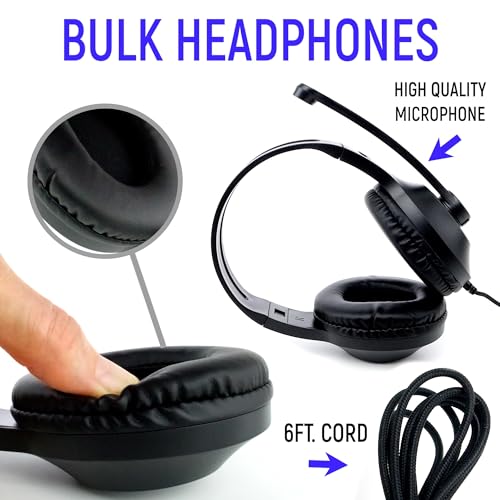 Eduvy Bulk Headphones for Classroom with Microphone, Heavy-Duty School Pack Wired Headphones for Students with Rotating Boom Mic. Teacher Must Haves from Elementary to College (12 Pack Black) - Image 3
