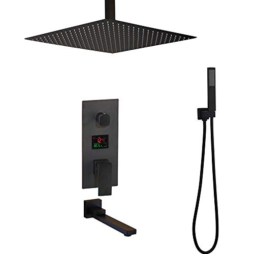 Système de douche noir encastré plafond avec douchette pommeau 8 pouces et robinet