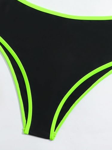 WDIRARA Girl's 3 Pieces Color Block Contrast Trim Bikini Set Swimsuit with Mesh Cover Up Top4