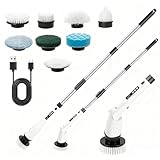 Spazzola Elettrica Rotante, Spazzola per La Pulizia Senza Fili con 8 Testine per Trapano Sostituibili, Impermeabile IPX7, 3 livelli di velocità,3 angoli regolabili per pulizia,per Bagno, Cucina, Auto