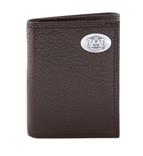 NCAA Auburn Tigers Brown Pebble Grain Leather Trifold Concho Wallet, One Size