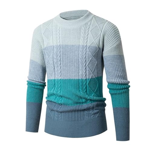 Basic Casual Knitted Long Sleeve Pullover Sweater Blocking Dough Youth Basic Casual Knitted Long (Light Blue, XXL)