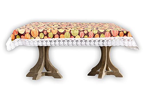 Image of The Furnishing Tree Waterproof PVC Rectangle Shaped 2 Seater Table Cover WxL 45x70 inches Abstract Pattern Multi Color with White Border lace