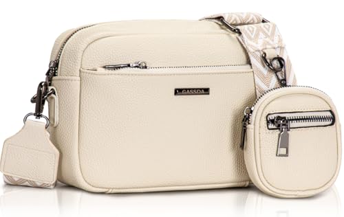 GASSDA Umhängetasche Damen PU Leder Crossbody Bag Handtasche Damen Kleine Taschen mit Abnehmbarem Schultergurt (Beige)