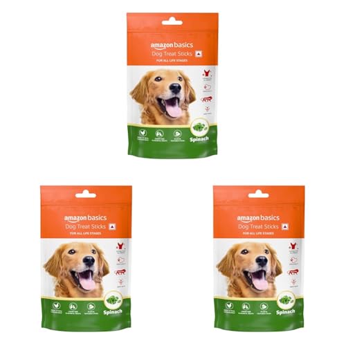 Image of Amazon Basics Spinach Stick Treat for Young Adult Dogs (140g) (Pack of 3)