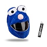 x xotic tech Motorcycle Helmet Cover Cartoon Fluffy Plush Easy to Install Christmas Hats Funny and Unique Riding Gear for Boys and Girls Gift w/Keychain (Big Eye Blue)