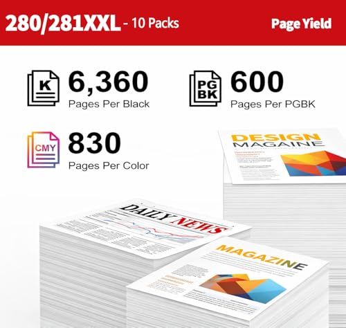 Image of PGI-280XXL /CLI-281XXL Compatible Ink Cartridge Replacement for Canon Printer Ink 280 & 281 Cartridge for Canon PIXMA TR8620 TR8520 TR8600 TR8500 TR7520 TS6320 TS6220 TS6120 (10)