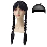 LZH Kids Wednesday Addam Wig For Girls Braided Wig Cosplay Halloween Costumes Wig With Bangs