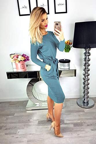 Image of PRETTYGARDEN Women's Fall Long Sleeve Bodycon Party Dress | Tie Waist, Fitted Pencil Dresses, Pockets, Spring Elegant Teacher Outfits for Work Office, Wedding, Holiday, Date Night
