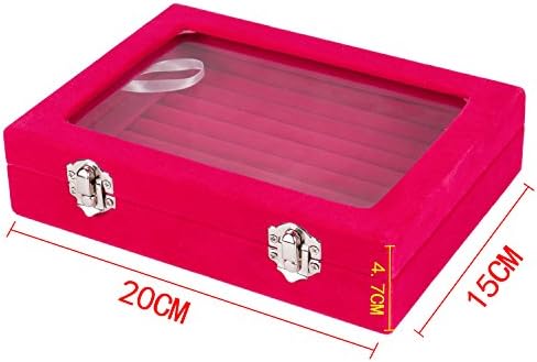 Meshela 7 Slots Velvet Glass Rings Earrings Jewellery Display Stand Storage Box Holder Organiser Tray CaseHot pink
