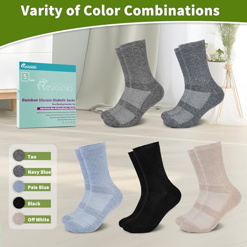 Image of Revosoxs Diabetic Crew Socks for Men Women,Bamboo Viscose Non-Binding Loose Top Wide Socks with Seamless Toe 9-12 10-13