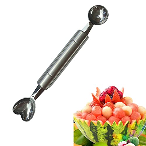 Double-Sided Fruit Melon Baller Spoon, Stainless Steel Heart Shape Double Ended Headed Watermelon Ice Cream Ball Spoon