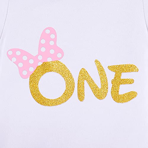 My 1St Birthday Baby Girl Outfit Polka Dot Bow Romper Tutu Skirt Headband Mini Mouse Themed First Birthday Party Costume Wild One Cake Smash Outfits For One Year Old Photo Shoot White + Pink 1 Year #TOP2