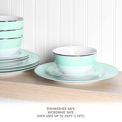 Martha Stewart Gracie Lane 12 Pc Porcelain Decorated Dinnerware Set - Martha Blue W/Gold Rim #TOP1