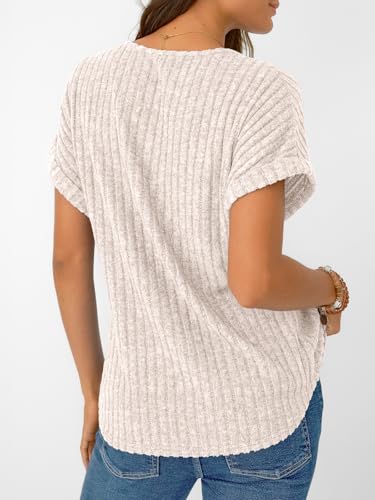AUTOMET Womens Short Sleeve V Neck Cute Tops 2026 Fall Fashion Sweaters