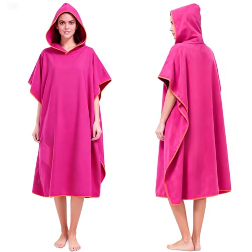 AUYAO Poncho de Plage Adulte, 110 * 78 cm Peignoir de Bain avec Poche pour Homme Femme, Peignoir Rapid Séchage et Léger, Serviette de Surf avec Capuche pour...