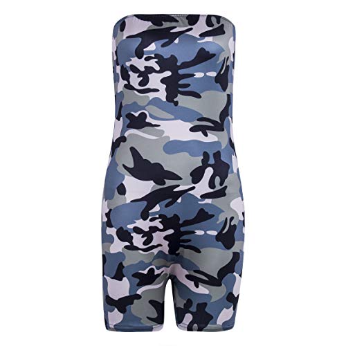 Mujer Mono de Mameluco sin Manga Tirantes con Hombro Descubierto Bodysuit Romper con Pierna Corta Ropa Interior Ajustado Traje de Una Pieza de Color Sólido Bodycon de Clubwear (Camuflaje, M)