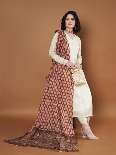 Image of Women's Cotton Blend Floral Print Dupatta with 2.20 Meters | Women's cotton printed dupatta with tassels