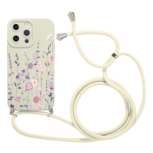 Coiwxmoi Cover Cordino per iPhone 12 6,1, Corda Collana Tracolla Laccio Ragazze Custodia con Aesthetic Fiori Disegni, Sottile Silicone TPU Bumper