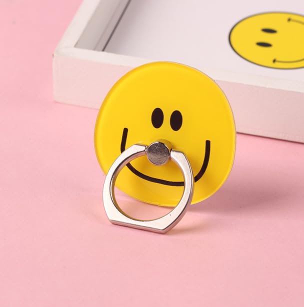 kolorfish universal funky mobile phone ring grip holder stand 360 degree rotation with finger ring for all mobile phone and tablet (smiley yellow r178)