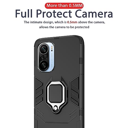 Image of Pikkme Redmi k40 / K40 Pro Back Cover | D5 Tough Armor Bumper | 360 Protection Case | Ring Holder Stand Case for Redmi k40 / K40 Pro (Black)