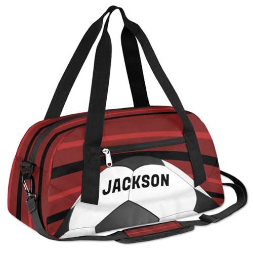 Football Ball Custom Name Kids Overnight Duffel Bags Boys Red Stripe Personalized Sport Gym Bag Customized Duffel Bag for Travel Weekender Practice Gymnastics3