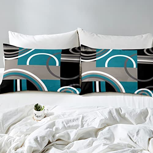 Housse de couette motifs géométriques lit garçons filles bleu marron