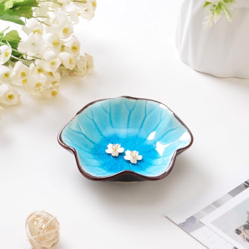 Image of Ice Cracking Leaf Jewelry Dish, Decorative Ring Holder Small Trinket Tray Bowl, Gifts for Daughter Mom Friends, Lake Blue.