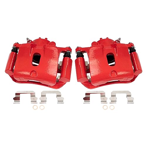 Image of TRQ Front Brake Caliper Set Painted Red Brackets Compatible with 2003-2008 Honda Pilot