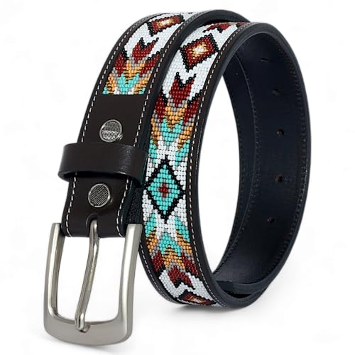 Brown Leather Beaded Belt, Cowboy/Cowgirl Leather Belt, Gift Accessory Belt.3